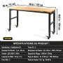 Arbejdsbænk justerbar højde, 122 cm W x 51 cm D x 104 cm H