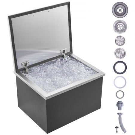 20"x16"x13" Drop in Ice Chest Ice Cooler Ice Bin Stainless Steel w/Cover