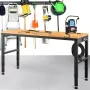 Workbench Adjustable Height, 135cm W X 46cm D X 97cm H Garage Table w/ 72 – 97 cm Heights & 900KG Load Capacity, with Power Outl