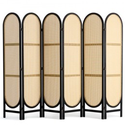6 Panel Room Divider Hand-Woven Rattan Foldende privatlivsskærme Brun