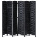 6 Panel Room Divider Hand-Woven Folding Privacy Screen med hængsler sort