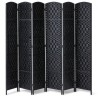 6 Panel Room Divider Hand-Woven Folding Privacy Screen med hængsler sort
