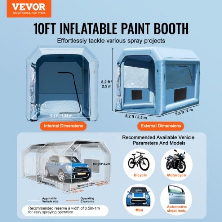 Inflatable Paint Booth, 9.8 x 8.2 x 8.2 ft Inflatable Spray Booth, with 550W Powerful Blower and Air Filter System, Portable