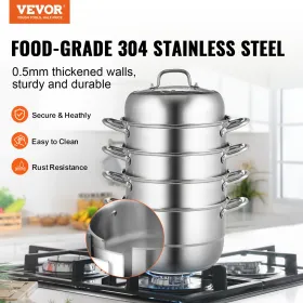 Dumpling Steamer Stainless Steel 5 Titer Stainless Steel Steamer Work For Cooking 30cm/11.8inch Food Steamer Pot with Gas