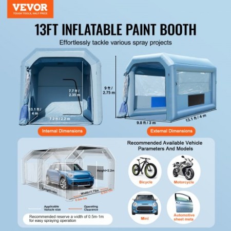 Inflatable Paint Booth, 13.1 x 9.8 x 9 ft Inflatable Spray Booth, with 750W Powerful Blower and Air Filter System, Portable Car