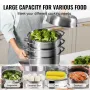 Steamer Pot 11.8in/30cm, 5 Tier Steamer Pot for Cooking with 10QT Stock Pot, 3 Vegetable Steamers & 2 Steaming Trays, Food-Grade