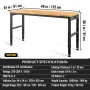Arbejdsbænk justerbar højde, 122 cm W x 61 cm D x 97 cm H