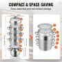 Steamer Pot 11.8in/30cm, 5 Tier Steamer Pot for Cooking with 10QT Stock Pot, 3 Vegetable Steamers & 2 Steaming Trays, Food-Grade