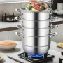 Steamer Pot 11.8in/30cm, 5 Tier Steamer Pot for Cooking with 10QT Stock Pot, 3 Vegetable Steamers & 2 Steaming Trays, Food-Grade
