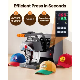 Hat Heat Press, 4-i-1 Cap Heat Press Machine, 6x3inks Clamshell