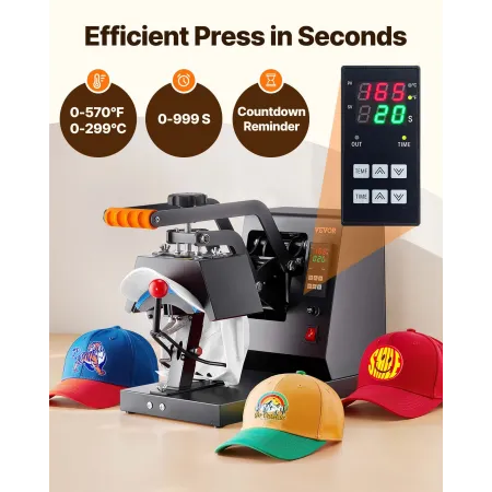 Hat Heat Press, 4-i-1 Cap Heat Press Machine, 6x3inks Clamshell