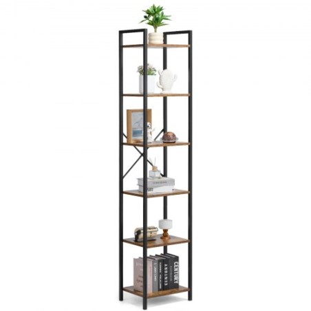 Metal Bookshelf Rustic Bookshelf 6-Tier for Living room Bedroom & Office
