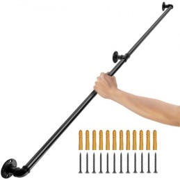 Pipe Stair Handrail, 7FT Staircase Handrail, 440LBS Load Capacity Carbon Steel Pipe Handrail, Industrial Pipe Handrail with