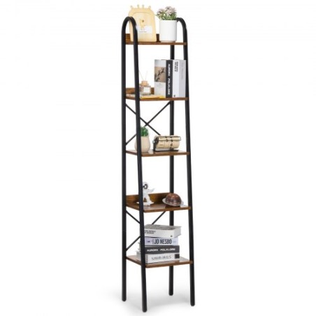 Metal Bookshelf Rustic Bookshelf 5-Tier for Living room Bedroom & Office