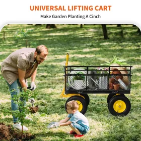Steel Garden Cart, Heavy Duty 1400 lbs Capacity, with Removable Mesh Sides to Convert into Flatbed, Utility Metal Wagon with