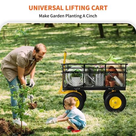 Steel Garden Cart, Heavy Duty 635 kg Capacity, with Removable Mesh Sides to Convert into Flatbed, Utility Metal Wagon with 2-in-